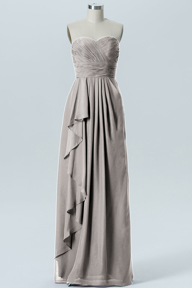 Chiffon Column Strapless Sleeveless Bridesmaid Dress-B07910