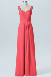 Chiffon Column Straps Sleeveless Bridesmaid Dress-B07914