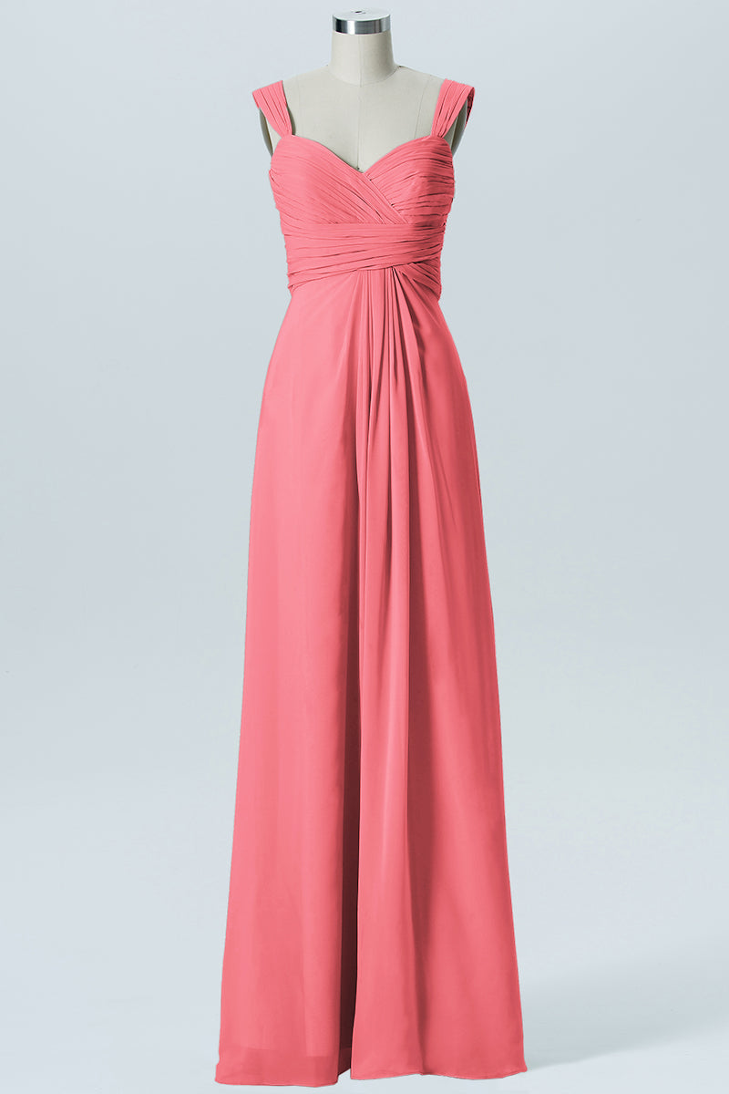 Chiffon Column Straps Sleeveless Bridesmaid Dress-B07914