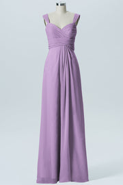 Chiffon Column Straps Sleeveless Bridesmaid Dress-B07914