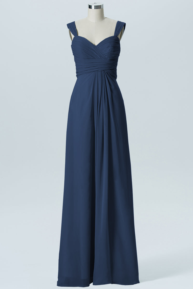 Chiffon Column Straps Sleeveless Bridesmaid Dress-B07914