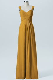 Chiffon Column Straps Sleeveless Bridesmaid Dress-B07914