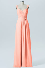 Chiffon Column Straps Sleeveless Bridesmaid Dress-B07914