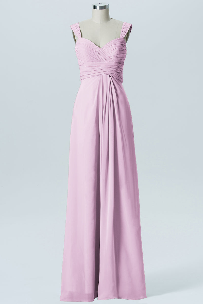 Chiffon Column Straps Sleeveless Bridesmaid Dress-B07914