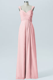 Chiffon Column Straps Sleeveless Bridesmaid Dress-B07914
