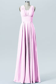 Chiffon Column Convertible Sleeveless Bridesmaid Dress-B07933