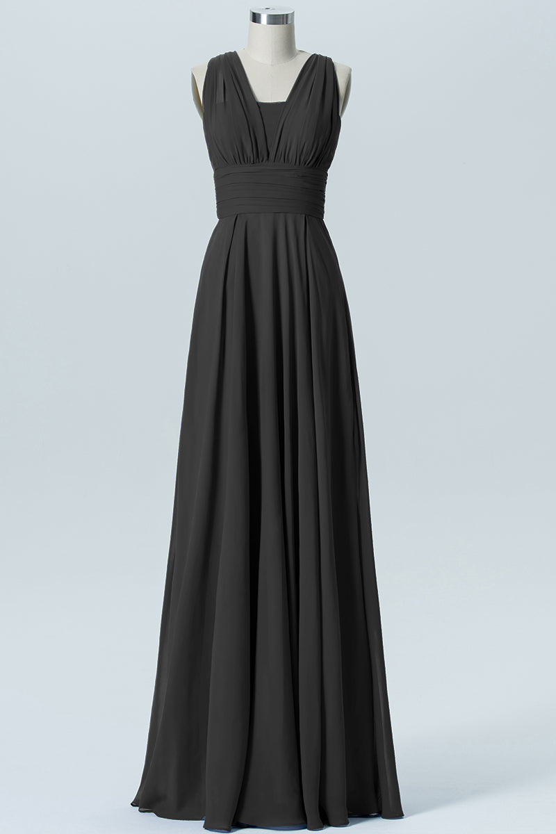Chiffon Column Convertible Sleeveless Bridesmaid Dress-B07933