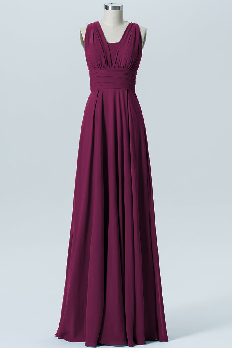 Chiffon Column Convertible Sleeveless Bridesmaid Dress-B07933