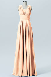 Chiffon Column Convertible Sleeveless Bridesmaid Dress-B07933