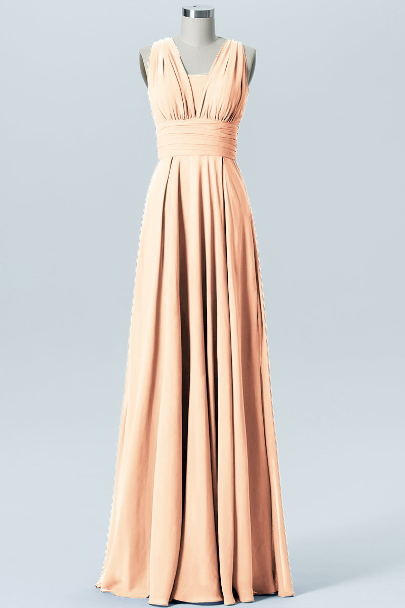 Chiffon Column Convertible Sleeveless Bridesmaid Dress-B07933