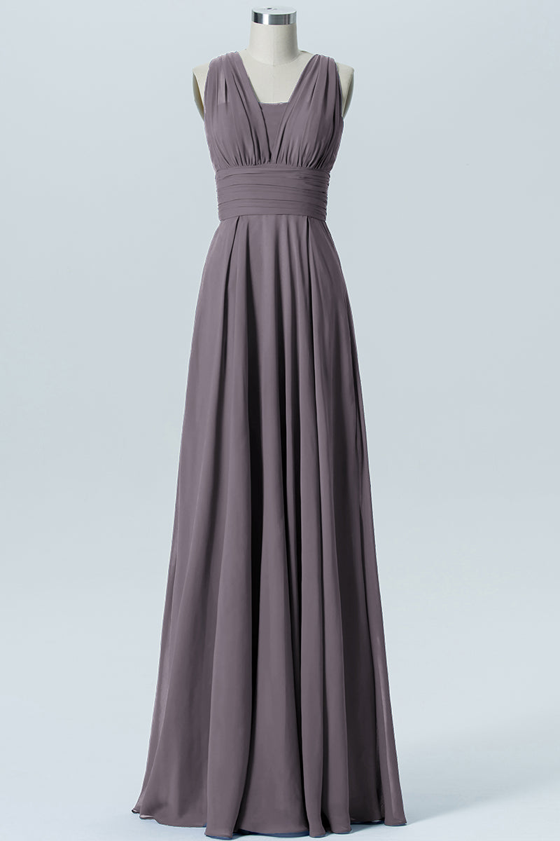 Chiffon Column Convertible Sleeveless Bridesmaid Dress-B07933