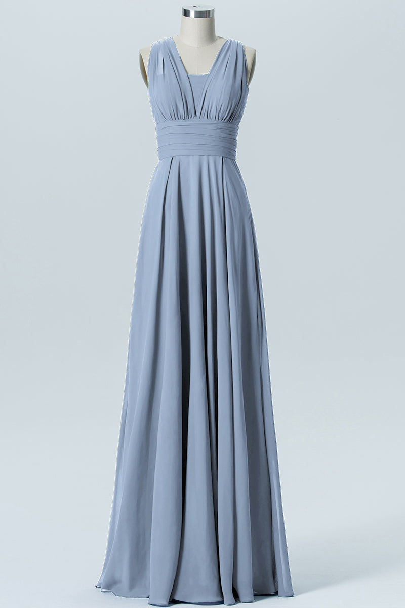 Chiffon Column Convertible Sleeveless Bridesmaid Dress-B07933