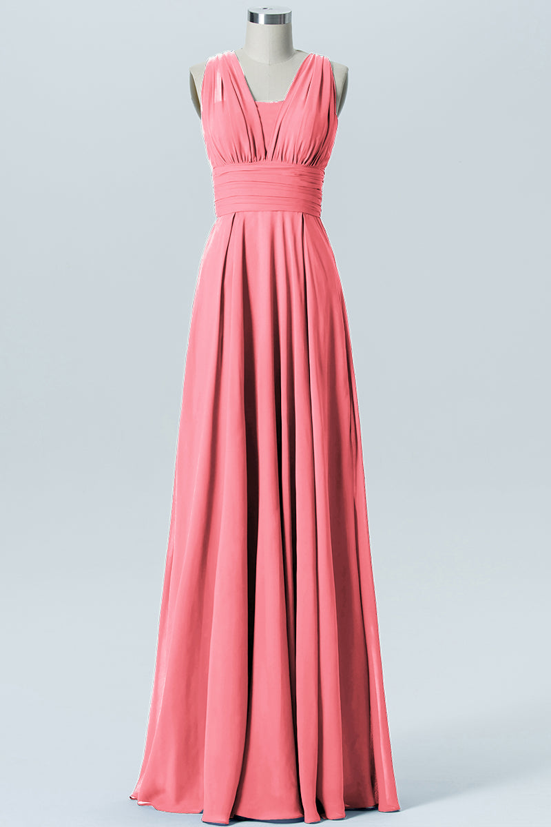 Chiffon Column Convertible Sleeveless Bridesmaid Dress-B07933