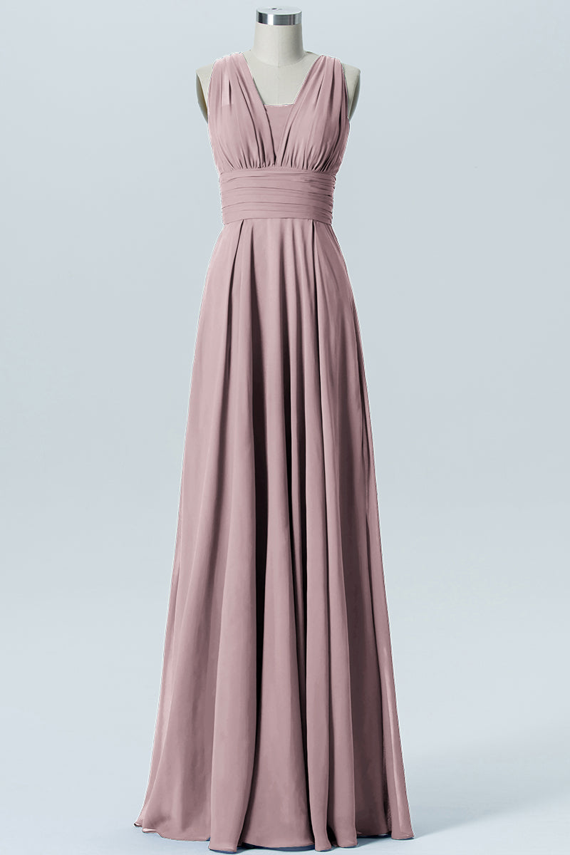 Chiffon Column Convertible Sleeveless Bridesmaid Dress-B07933