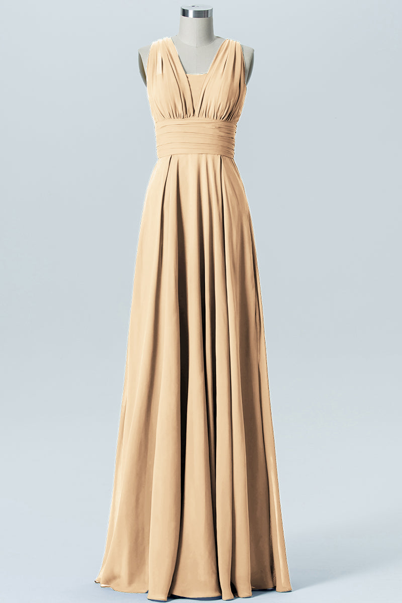 Chiffon Column Convertible Sleeveless Bridesmaid Dress-B07933