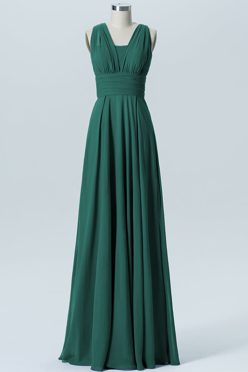 Chiffon Column Convertible Sleeveless Bridesmaid Dress-B07933