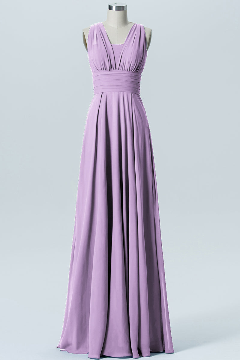 Chiffon Column Convertible Sleeveless Bridesmaid Dress-B07933