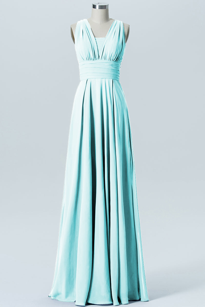 Chiffon Column Convertible Sleeveless Bridesmaid Dress-B07933