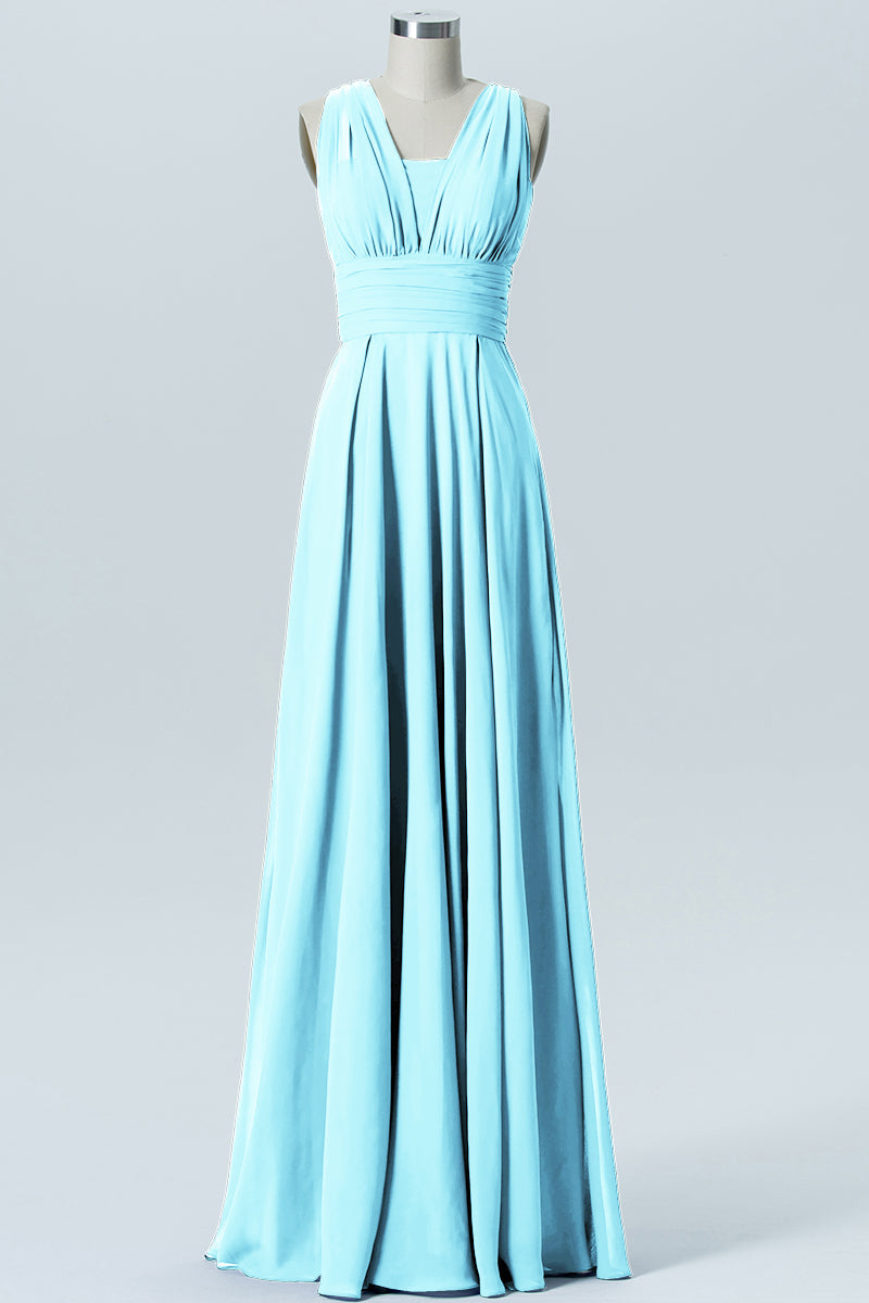 Chiffon Column Convertible Sleeveless Bridesmaid Dress-B07933