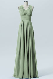 Chiffon Column Convertible Sleeveless Bridesmaid Dress-B07933