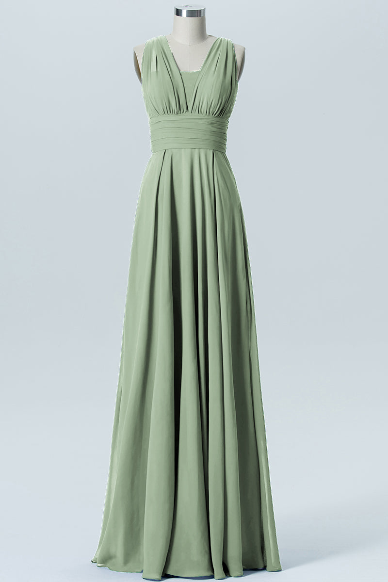 Chiffon Column Convertible Sleeveless Bridesmaid Dress-B07933