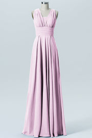 Chiffon Column Convertible Sleeveless Bridesmaid Dress-B07933
