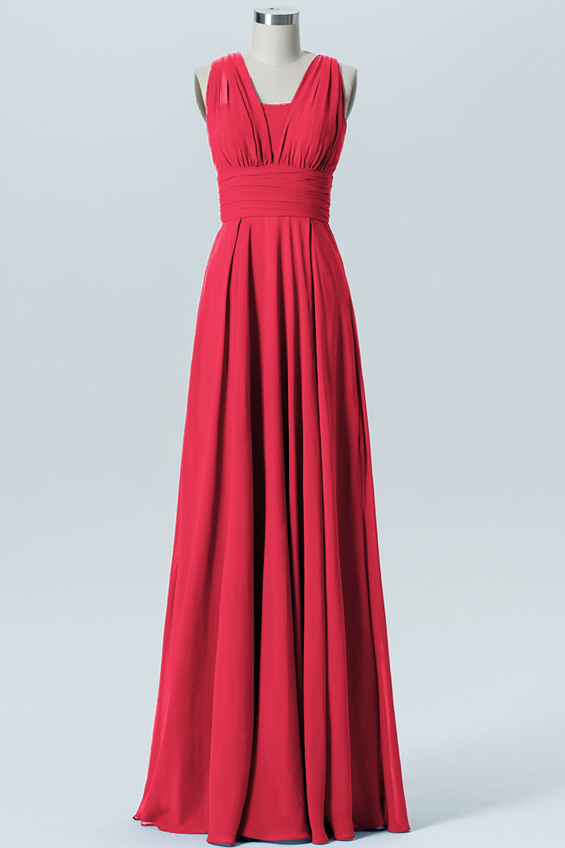 Chiffon Column Convertible Sleeveless Bridesmaid Dress-B07933