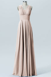 Chiffon Column Convertible Sleeveless Bridesmaid Dress-B07933