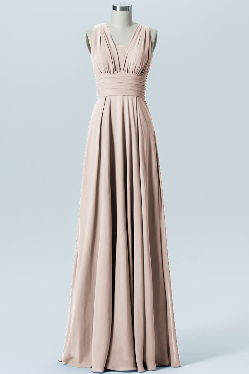 Chiffon Column Convertible Sleeveless Bridesmaid Dress-B07933