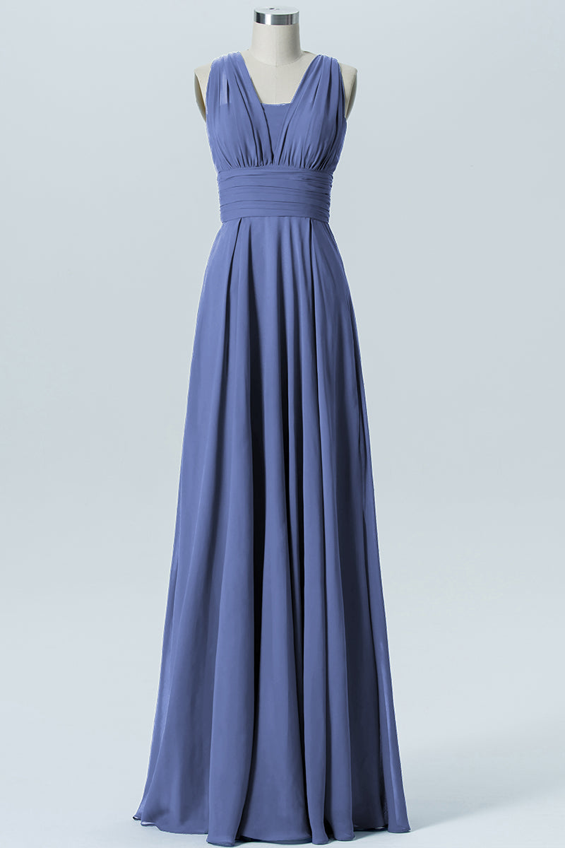 Chiffon Column Convertible Sleeveless Bridesmaid Dress-B07933