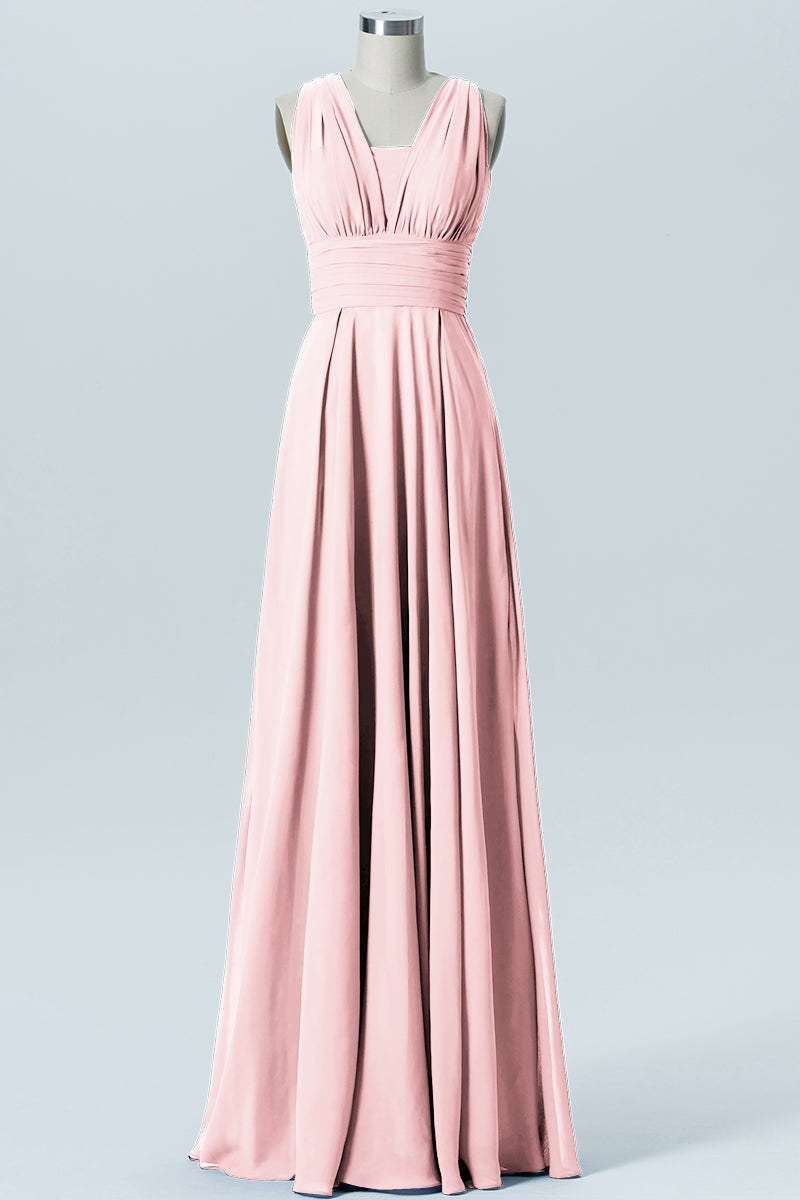 Chiffon Column Convertible Sleeveless Bridesmaid Dress-B07933