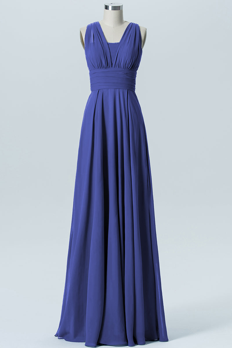 Chiffon Column Convertible Sleeveless Bridesmaid Dress-B07933