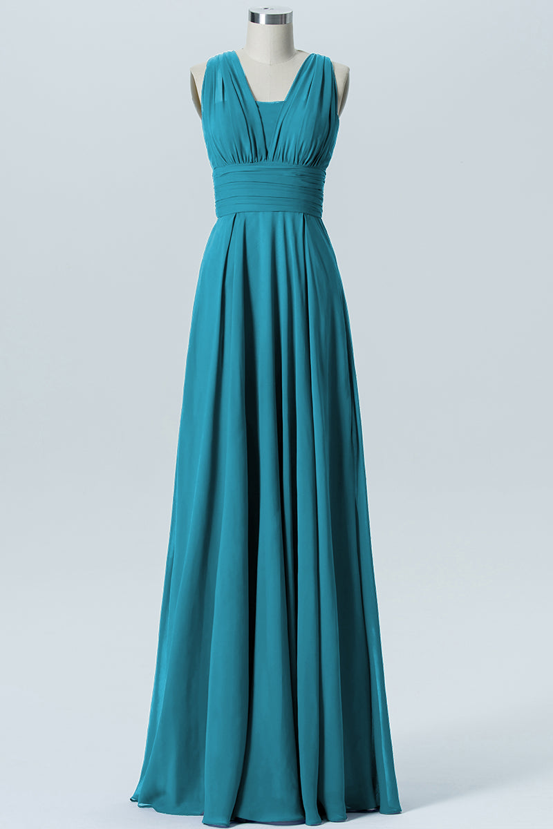 Chiffon Column Convertible Sleeveless Bridesmaid Dress-B07933
