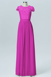 Lace Column Scoop Neck Sheer Sleeves Bridesmaid Dress-B08170