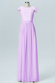 Lace Column Scoop Neck Sheer Sleeves Bridesmaid Dress-B08170