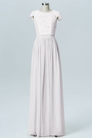 Lace Column Scoop Neck Sheer Sleeves Bridesmaid Dress-B08170