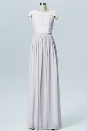Lace Column Scoop Neck Sheer Sleeves Bridesmaid Dress-B08170