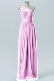 Lace Column One Shoulder Sleeveless Bridesmaid Dress-B08209