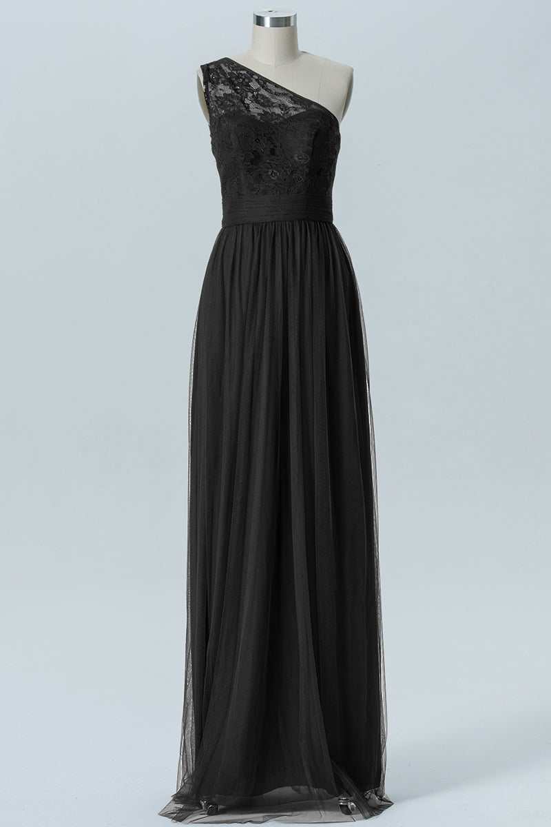 Lace Column One Shoulder Sleeveless Bridesmaid Dress-B08209