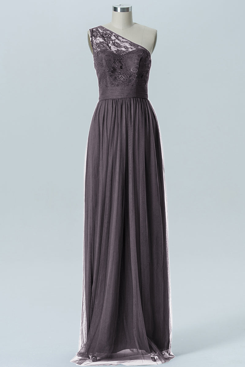 Lace Column One Shoulder Sleeveless Bridesmaid Dress-B08209