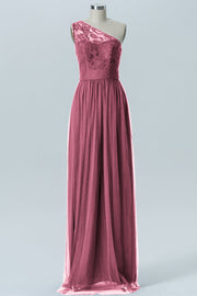 Lace Column One Shoulder Sleeveless Bridesmaid Dress-B08209