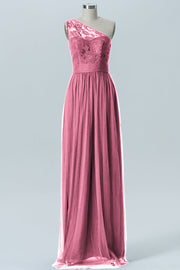 Lace Column One Shoulder Sleeveless Bridesmaid Dress-B08209