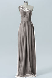 Lace Column One Shoulder Sleeveless Bridesmaid Dress-B08209