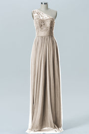 Lace Column One Shoulder Sleeveless Bridesmaid Dress-B08209