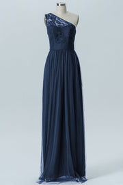 Lace Column One Shoulder Sleeveless Bridesmaid Dress-B08209