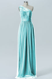 Lace Column One Shoulder Sleeveless Bridesmaid Dress-B08209