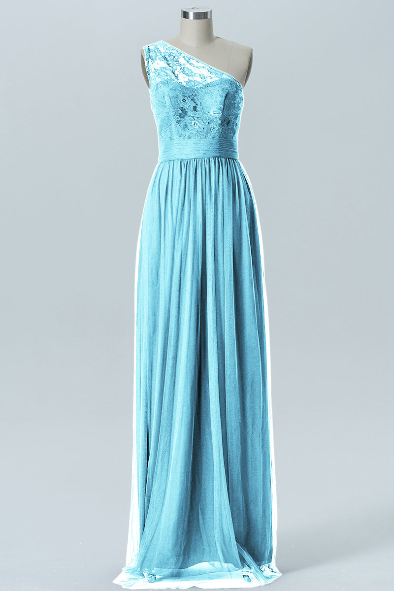 Lace Column One Shoulder Sleeveless Bridesmaid Dress-B08209