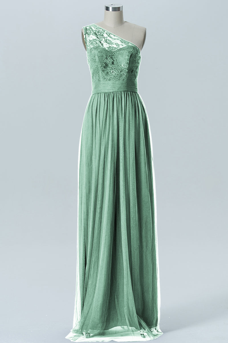 Lace Column One Shoulder Sleeveless Bridesmaid Dress-B08209