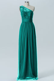 Lace Column One Shoulder Sleeveless Bridesmaid Dress-B08209