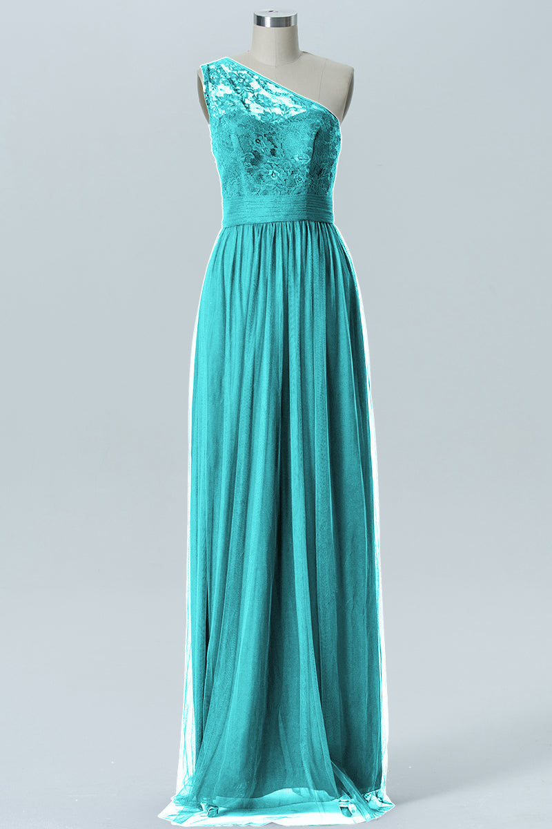 Lace Column One Shoulder Sleeveless Bridesmaid Dress-B08209